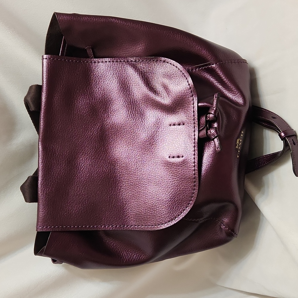 Coach Derby Purple Metallic Leather Backpack - Picture 16 of 16